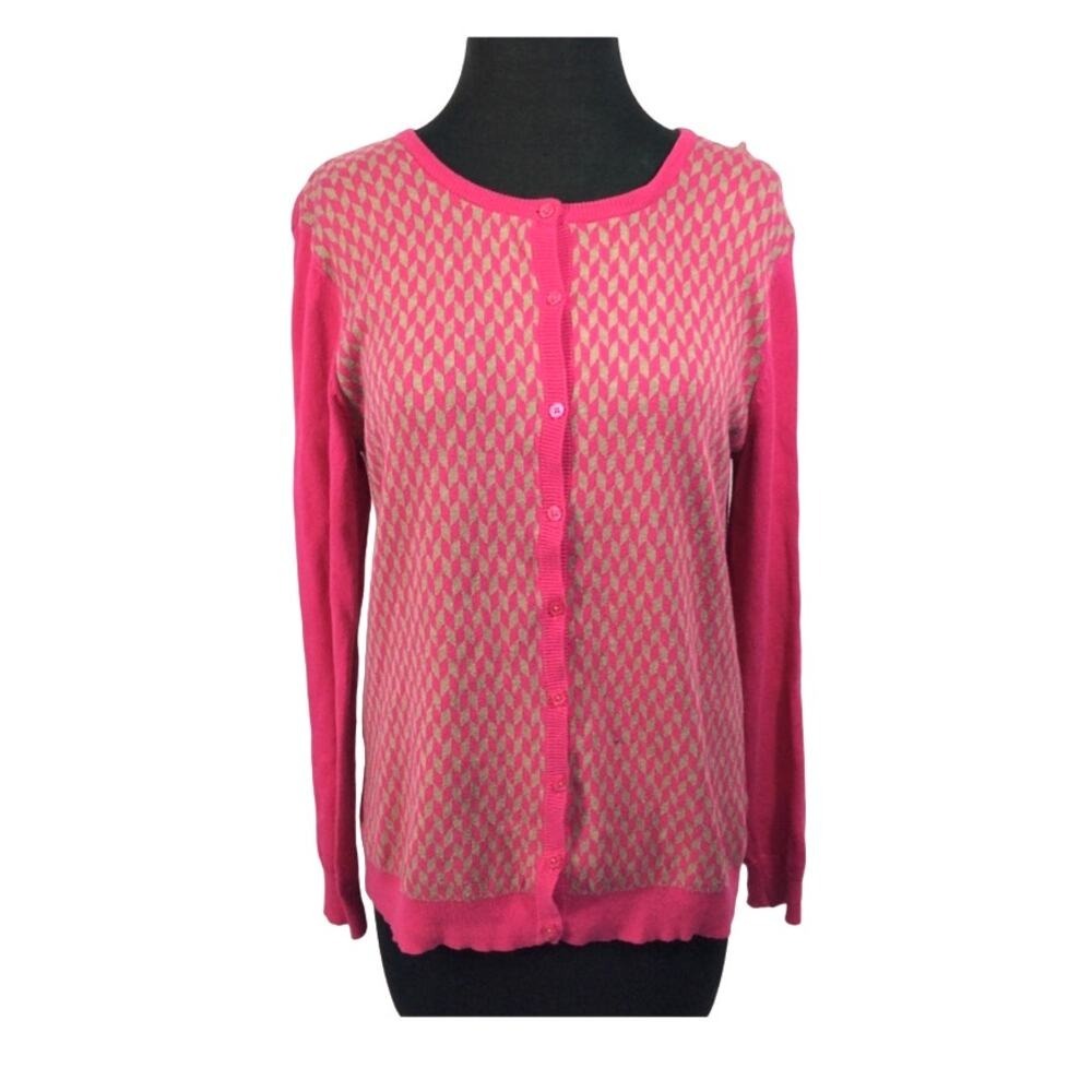 Old Navy Women's Fuschia Geometric Print Button Up Cardigan Sweater‎ Size Medium
